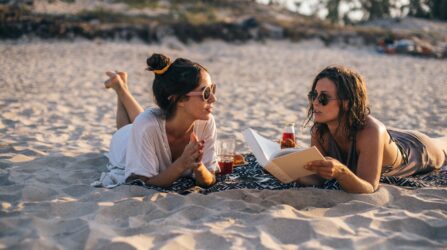 women chat at the beach